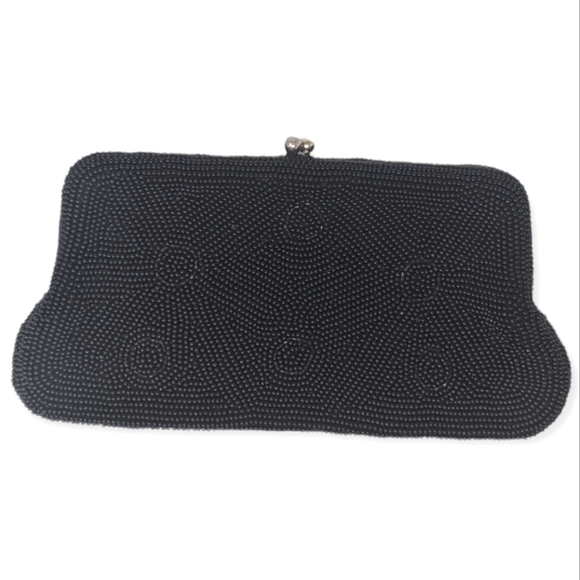 VTG 60s Silk Beaded Richere Bag by Walborg Clutch Hand Made in Japan Black - Picture 2 of 13